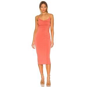 Katie May Lenny Midi Dress Backless Draped Neck Jersey Sleeveless Rust Stretch L